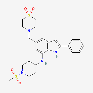METHYLSULFONYLPIPERIDINYLAMINO DIOXOTHIOMORPHOLINOMETHYL PHENYLINDOLE 분자 구조