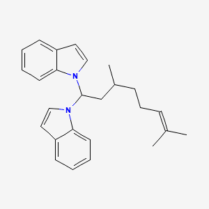1H-Indole, 1,1'-(3,7-dimethyl-6-octenylidene)bis- 분자 구조