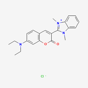 1H-Benzimidazolium, 2-[7-(diethylamino)-2-oxo-2H-1-benzopyran-3-yl]-1,3-dimethyl-, chloride 분자 구조